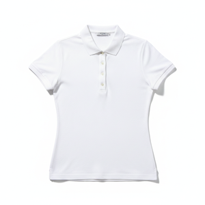 <b>Women's</b> <b>White</b> Cotton Pique <b>Polo</b> <b>Shirt</b> Short Sleeve Solid Casual Style Regular Length - Product Image 1