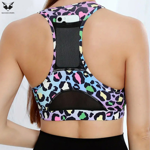 Zipper Front Sports <b>Bra</b>, High <b>Stretch</b> Running Workout Activewear Sublimation Printed Women Breathable Solid Sports <b>Bras</b> - Product Image 4