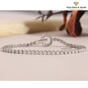 Pulsera de tenis de diamantes CVD cultivados en laboratorio con corte redondo para mujer, con diseño de halo circular, 5 TCW, oro macizo de 14k, color D-E-F, claridad VVS-VS - Product Image 4