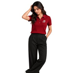 Pantalones Anchos Negros para Mujer, Transpirables, 100% Poliéster, con Logotipo Bordado, Estilo Casual Elegante y Profesional - Product Image 2