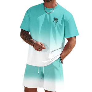 Ensemble T-shirt et short pour homme, couleur dégradée personnalisée, col montant, manches courtes, vêtements décontractés d'été, respirant, tricoté en polyester - Product Image 5