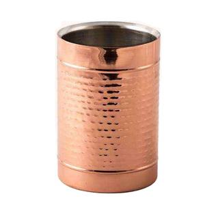 Seau à glace moderne en acier inoxydable martelé finition cuivre avec couvercle pour refroidissement de bière et bouteilles - Product Image 1