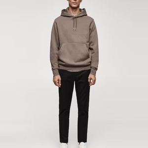 Sweat à capuche épais pour homme, couleur taupe, avec poche kangourou et cordons de serrage, style streetwear décontracté, OEM ODM - Product Image 3