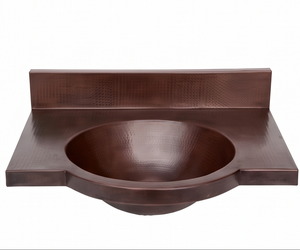 Elegante Lavabo de Cobre Martillado con Protector Contra Salpicaduras, Lavabo Moderno para Baño o Cocina, Elegante Adorno para el Hogar - Product Image 1