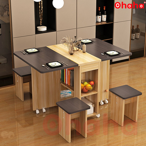 Modern <b>Folding</b> <b>Dining</b> Table <b>Set</b> with 4 Chairs & 360 Rotatable Wheels Space-Saving for Apartment Use Ideal for Apartment Living - Product Image 6