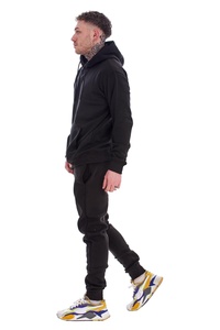 <b>Men's</b> Black Hooded Printed Fleece Tracksuit Set Casual Full Sleeve Solid Color Sweatshirt <b>Pants</b> Side Pockets Regular Fit Winter - Product Image 6