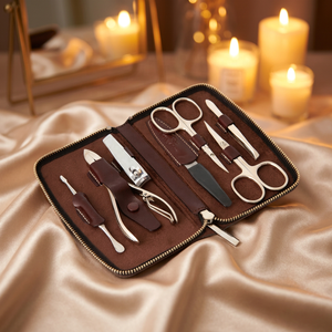 Juego de manicura para hombre y mujer, estuche para uñas, tijeras compactas de alta calidad para uñas, juego de viaje con logotipo personalizado, estuche de cuero natural aceptable - Product Image 5