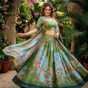 Lehenga Choli de Seda Floral Completamente Cosido, Blusa Sin Coser, Dupatta, Precio al por Mayor para Fiestas, Royal Export - Product Image 3