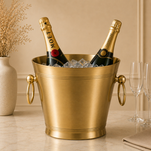 Nordic Brass Champagne <b>Bucket</b> <b>with</b> <b>Lid</b> Handcrafted Double Wall Ice Chiller Modern Wine Cooler for Home Bar Parties - Product Image 4