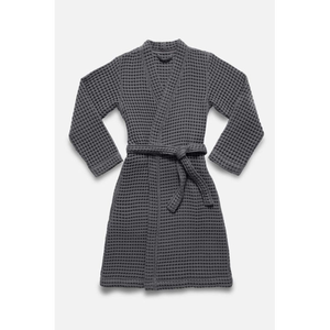 Women Waffle Knit Robe Long Sleeve V-Neck <b>Knee</b> Length Solid Color Soft Cotton Bathrobe With Belt Cozy Autumn Wear - Product Image 1