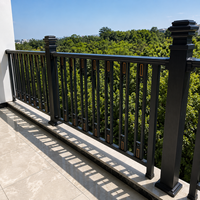 Balustrade de balcon moderne noire avec accents dorés et vue panoramique verte pour un design extérieur élégant de terrasse de maison