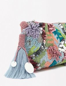 Bolso de lino hecho a mano con bordado floral y borla, forma rectangular, bolsa de cosméticos, regalo de boda a los precios más bajos. - Product Image 2