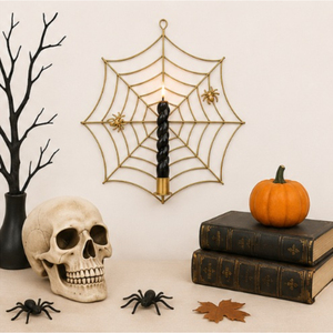 Gold Metal Spider Web Wall <b>Sconce</b> Candle Holder Taper Candleholder for Halloween Party Decor & Indoor Wall Mounted <b>Lighting</b> - Product Image 6