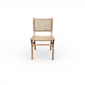 Silla de comedor escandinava de madera maciza de teca con acabado natural, asiento de ratán tejido, silla de madera minimalista para restaurante y comedor. - Product Image 6