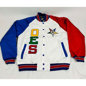 OES Patches Women's Regular Sleeves Casual Bottom Splice Color Silk Satin Order Eastern Star <b>Quilted</b> Embroidery Zipper Closure - Product Image 1