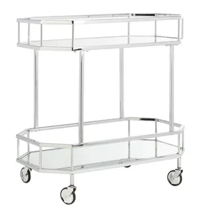 Carrito de Bar Moderno Cromado con Estantes de Vidrio, 29.8x29.6x16.5 Pulgadas, Estilo Glamuroso, Carrito Rodante para Fiestas - Product Image 3
