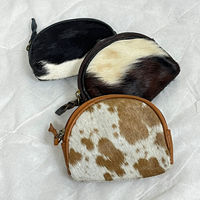 Véritable cuir de vachette fourrure forme ovale petit porte-monnaie en cuir véritable haute qualité porte-monnaie sac d'argent pochette pour femmes