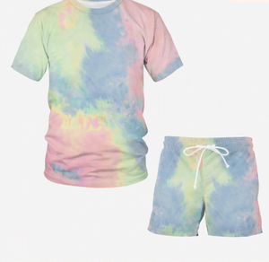 Men's Marble Print Short <b>Sleeve</b> T-Shirt and <b>Board</b> Shorts Set Sport Outfit Elastic Waist Breathable Polyester/Cotton Quick Dry - Product Image 1
