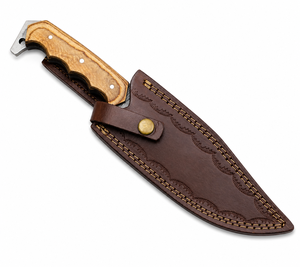 Cuchillo Bowie de Caza de Acero de Damasco con Mango de Madera, Hoja Serrada de Punta Caída, Funda de Cuero Personalizada, Grado DIY - Product Image 4