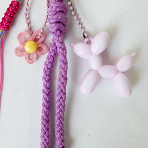 Handmade <b>Dog</b> Bag <b>Charm</b> Keychain Cute Braided Cord Flower Beads Aesthetic Backpack Purse Ring Pendant Gift Collection Set - Product Image 3