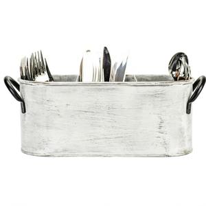 Porta Utensilios de Metal Galvanizado Blanco con Acabado Desgastado, Estilo Rústico, con Asa, 6 Compartimentos, para Cubiertos y Utensilios de Cocina - Product Image 3