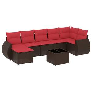 Brown Poly <b>Rattan</b> Garden <b>Sofa</b> Set With Cushions 8 Seater Outdoor Furniture Contemporary Design - Product Image 4