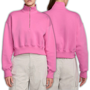 Sudadera de Forro Polar Oversize para Mujer, Personalizada, con Cierre de Cremallera de Cuarto, Estampada, con Logo Frontal, Cuello Simulado, Rosa, OEM ODM - Product Image 1