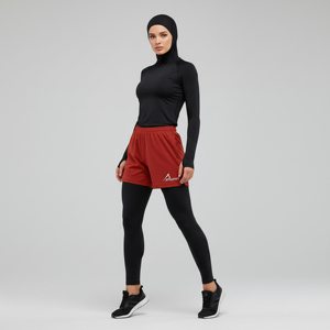 Shorts de sport 2-en-1 pour femmes musulmanes modestes, taille élastique, évacuation de l'humidité, respirant, compression, superposés, Hijabi UPF50+ - Product Image 1