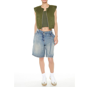 Nuevo Diseño de Invierno, Top Corto sin Mangas para Mujer, Tejido, Acolchado, Estilo Urbano, Transpirable, Liso, con Cierre Completo y Múltiples Bolsillos - Product Image 2