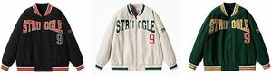 <b>Men's</b> varsity <b>jacket</b> coat PU leather sleeves <b>blouson</b> outerwear plain color-blocked American casual sports spring - Product Image 3