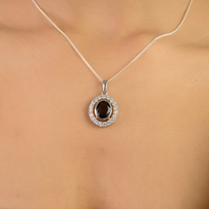Colgante Elegante de Cuarzo Ahumado con Halo de Plata 925 y Marco de Diamantes, Joyería Fina al por Mayor para Mujer - Product Image 2