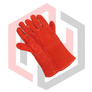 Red <b>Fire</b> Resistant Leather Cow Split Welding Gloves Heavy Duty Industrial Firefighter Safety Gloves Anti-static Breathable - Product Image 4