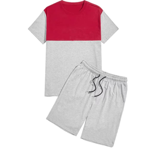 Ensemble personnalisé t-shirt et short en mélange coton-polyester, uni, imprimé, pour homme, 2 pièces - Product Image 2