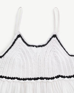 เดรสไหมพรมแขนสั้นคอกลมสำหรับผู้หญิง แต่งโครเชต์ ทรงปกติ สวมใส่สบาย ยาวแบบแม็กซี่ เอวธรรมชาติ สีพื้น ระบายอากาศได้ดี - Product Image 4