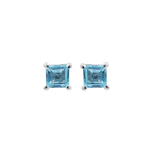 Boucles d'oreilles clous solitaires en argent sterling 925 massif avec topaze bleue naturelle taille carrée, bijoux fins pour femmes, vente en gros - Product Image 1