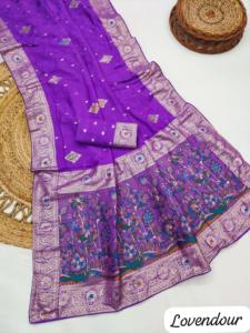 Traditional <b>Silk</b> Saree with Meenakari Weaving Design All Over Rich Flowery Pattern-Party Diwali & Prom Wear - Product Image 1