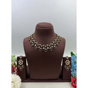 <b>Indian</b> Ethnic Gold Plated CZ Bridal Necklace & Earring <b>Set</b>-Dishtri Victorian Delicate - Product Image 1