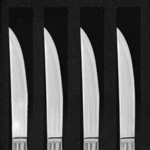 Juego de 4 cuchillos para carne de acero de Damasco, hojas afiladas para rebanar con mangos de madera Pakkawood negra, caja de regalo para cortar carne de res y cenas. - Product Image 3