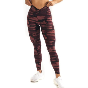 Leggings de yoga camouflage taille haute, longueur intégrale, design torsadé, en Spandex et Polyester, extensibles dans les quatre sens, avec taille élastique - Product Image 6