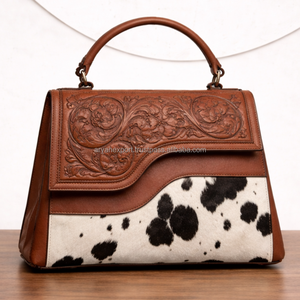 Western Tooled Genuine Leather Handbag for Women Hairon Cowhide Crossbody Bag Handmade Floral Leather Top Handle Purse - Product Image 4