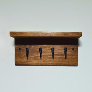 Natural Wood Wall <b>Hook</b> Minimalist Key Hanger With <b>Shelf</b> space Modern Storage Solution for Entryway Bathroom and Hallway - Product Image 1