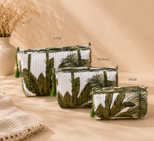 Quilted Cotton Bohemian Eco-Friendly Cosmetic Bag Set Green <b>Makeup</b> Organizer Floral Print Travel for Pouch Tassel Storage - Product Image 4
