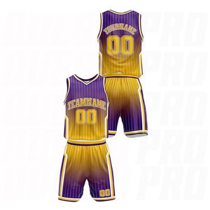 Gradient Purple Yellow Good Quality Basketball Uniform Breathable Summer <b>Shorts</b> Plus Size Printed Sportswear Set - Product Image 4