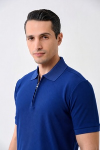 Wholesale Premium Quality 100% Cotton Pique Fabric Collar Zipper Placket Casual Business Custom Men's Short Sleeve for Shirt - Product Image 6