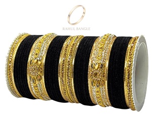 Ensemble de bracelets de mariée en velours noir plaqué or, style punjabi, avec pierres traditionnelles, prix de gros pour femmes - Product Image 2