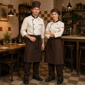 Uniforme de chef professionnel, ensemble 4 pièces, polyester et coton, uniforme pour le personnel de cuisine, résistant aux liquides, respirant - Product Image 1