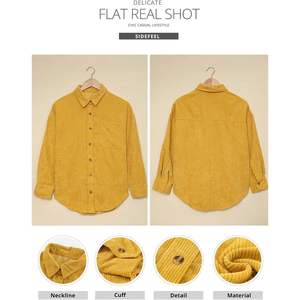 2025, camisa de manga larga de pana de gran tamaño para mujer, Chaqueta con botones, Tops XL, cuello con volantes, encaje bordado, bordado sólido - Product Image 5