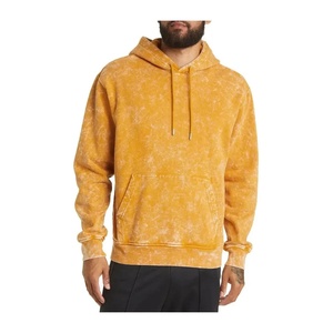 Sweat-shirt à capuche tie-dye jaune pour homme, coupe classique, poche en polaire, vêtement décontracté pour l'automne - Product Image 3