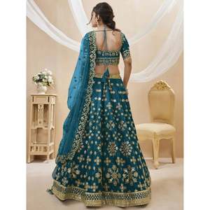Robe de cocktail bleu classique brodée en soie, taille plus, Lehenga Choli - Product Image 5