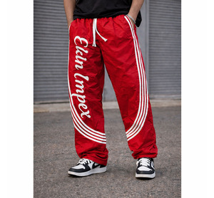 High Quality Custom Nylon Baggy <b>Trousers</b> for Men Breathable Unisex Streetwear <b>Drawstring</b> Plus Size Pants with 3D Embroidery - Product Image 1